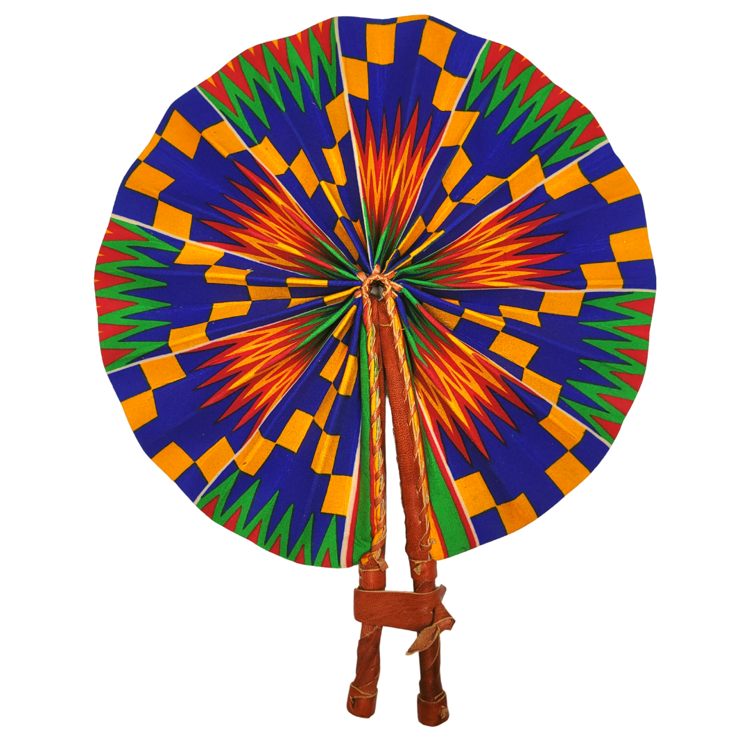 Leather and wax sinario fan - Fans blue, none, , , ankara, leather, 