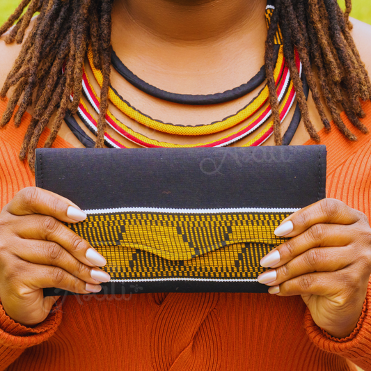 Slim African Fabric Wrapped Clutch Purses - Ankara: Black & Gold