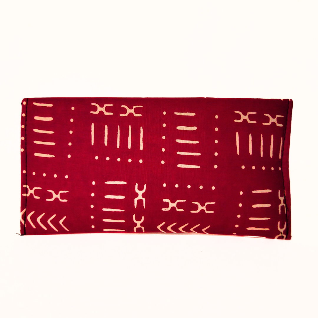 Slim African Fabric Wrapped Clutch Purse - Mudcloth: Red