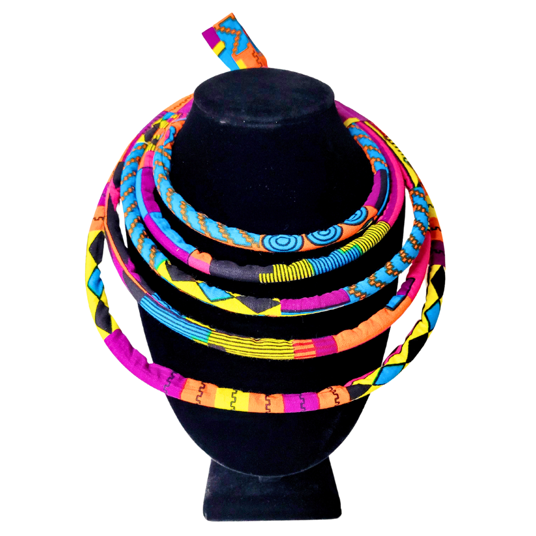 Shop Asali's African Wrapped Kente and Ankara Fabric Necklaces - Pink, Red, Orange, White, Black, Yellow