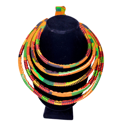 Shop Asali's African Wrapped Kente and Ankara Fabric Necklaces - Pink, Red, Orange, White, Black, Yellow