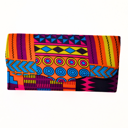 Slim African Fabric Wrapped Clutch Purse - Kente: Pink