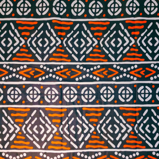 African Fabrics By the Yard - Mudcloth Print - Orange, Black and White