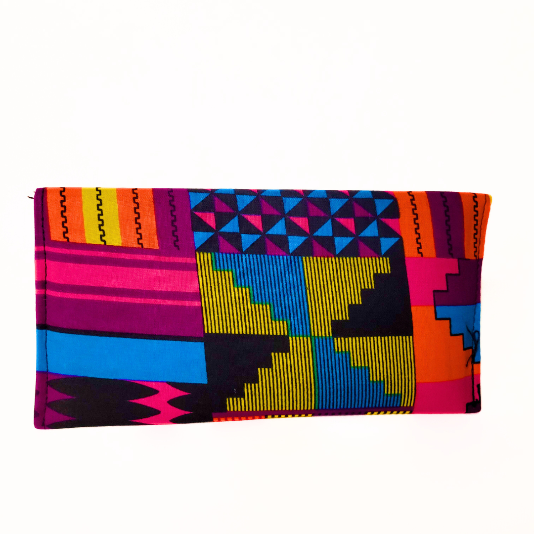 Slim African Fabric Wrapped Clutch Purse - Kente: Pink