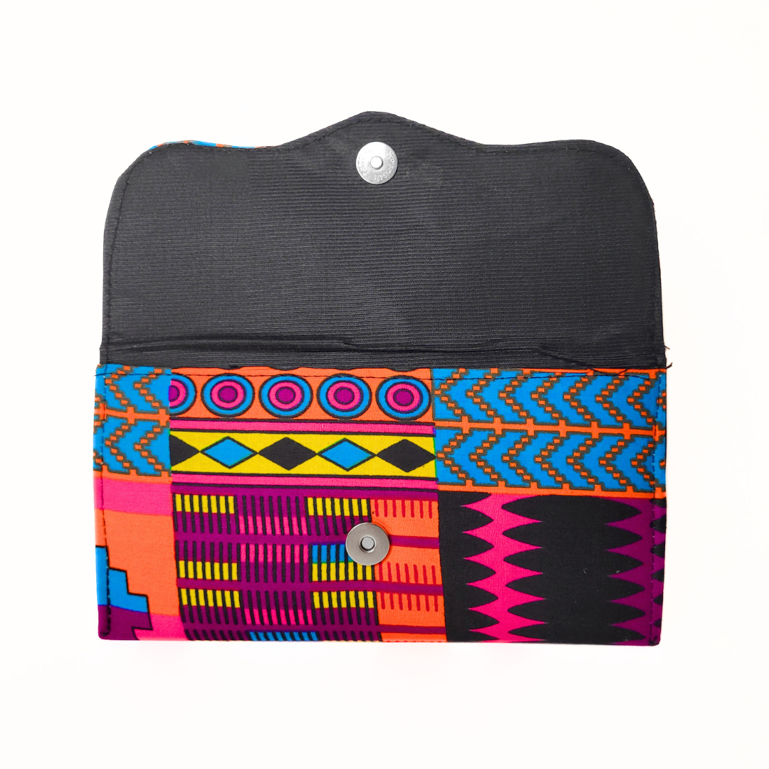 Slim African Fabric Wrapped Clutch Purse - Kente: Pink