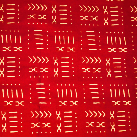 African Fabrics By the Yard - Mudcloth Print - Red and White