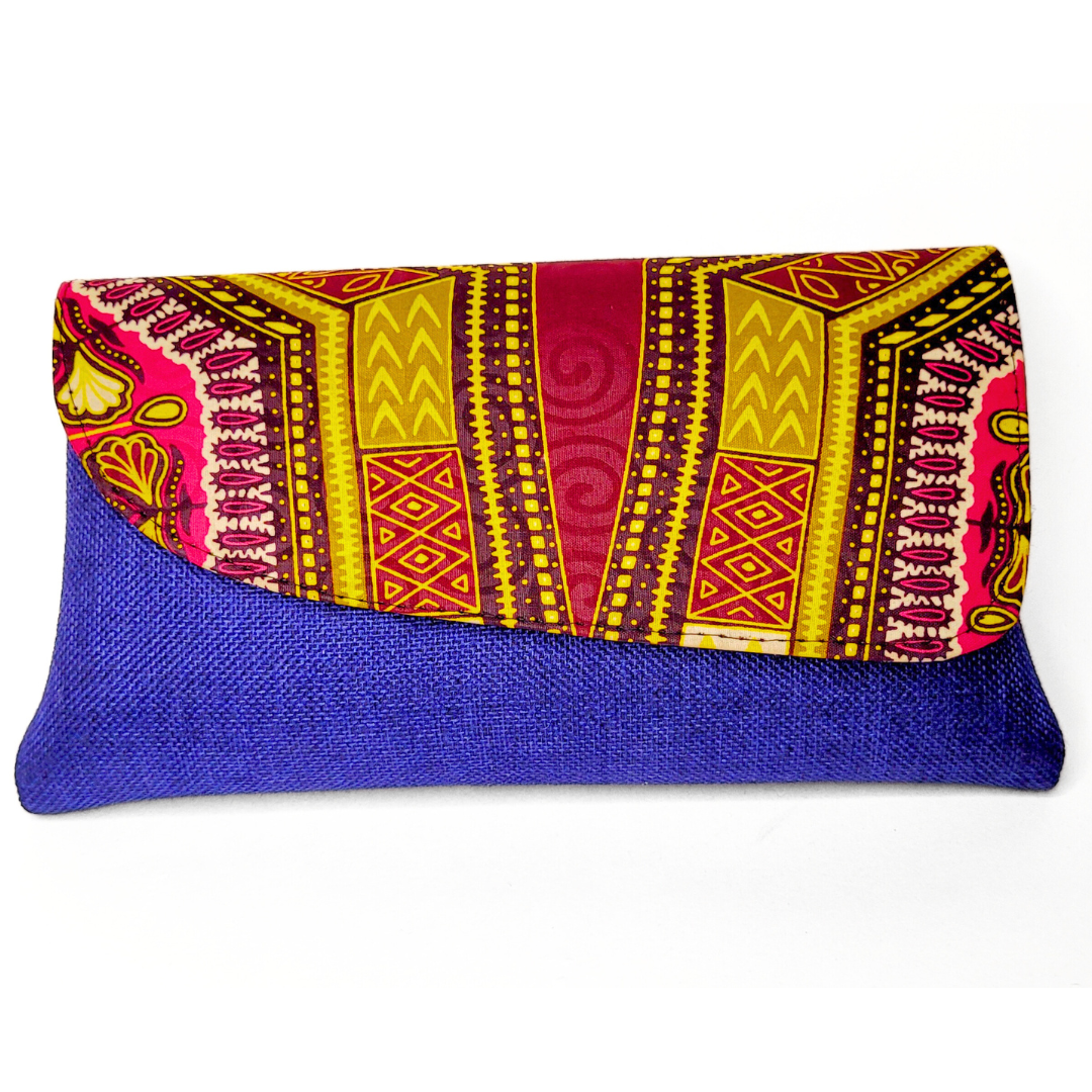 Handmade African Purse Clutches with Dashiki Fabric Overlay