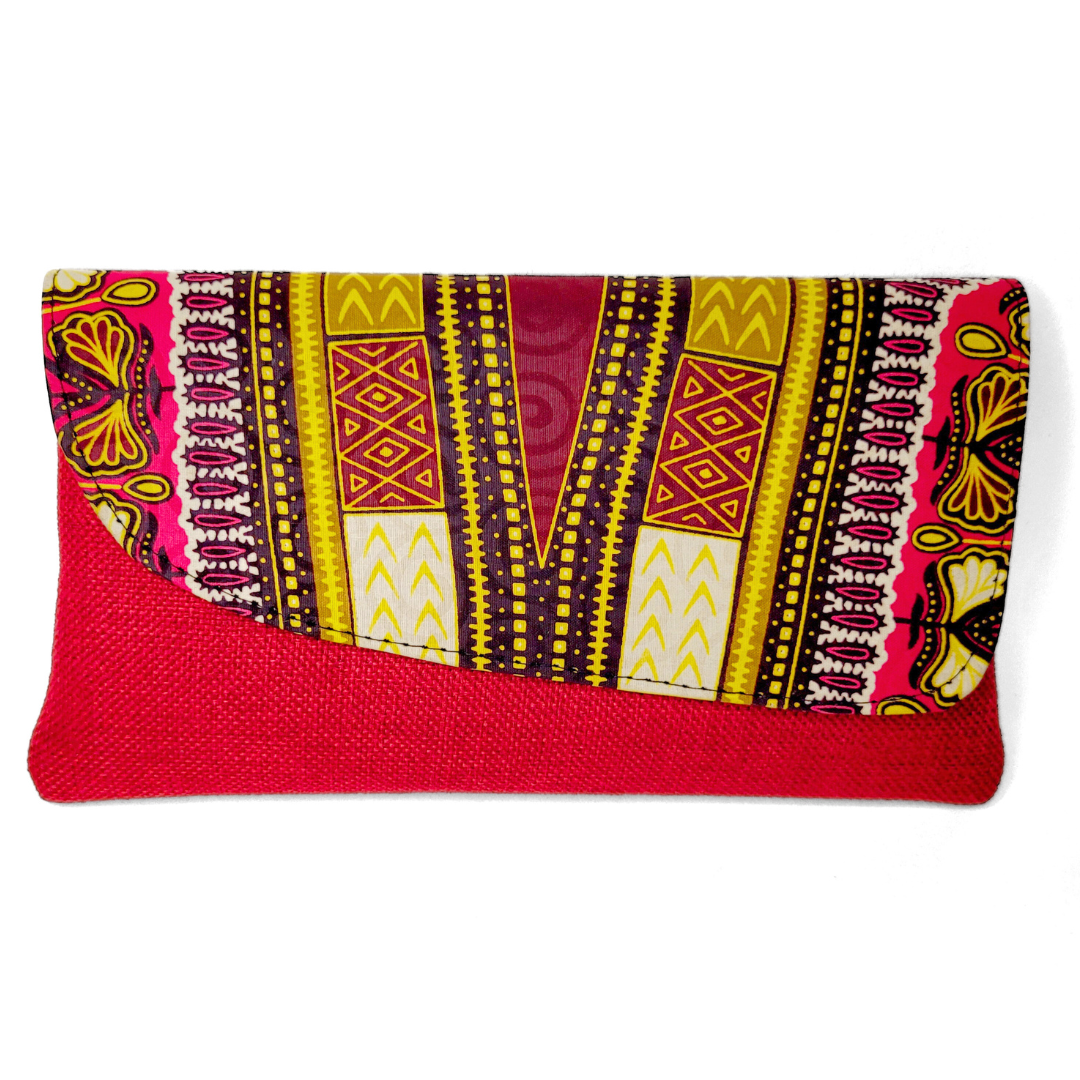 Handmade African Purse Clutches with Dashiki Fabric Overlay