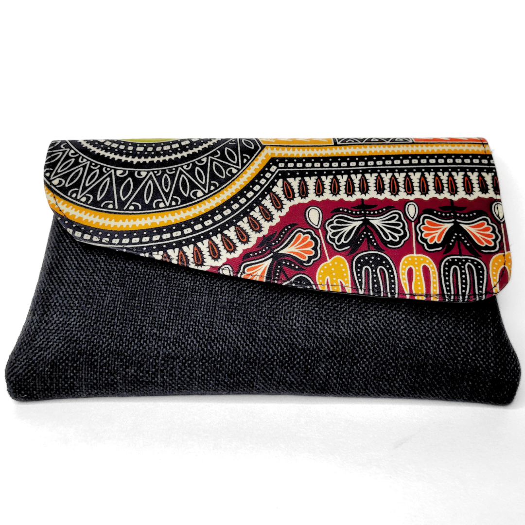 Handmade African Purse Clutches with Dashiki Fabric Overlay