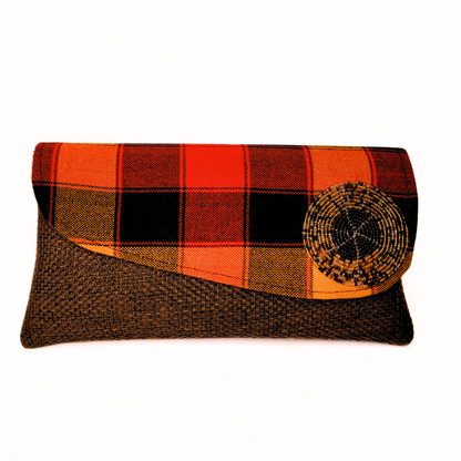 Handmade African Purse Clutches with Kenyan Maasai Fabric Overlay and Beaded Charm