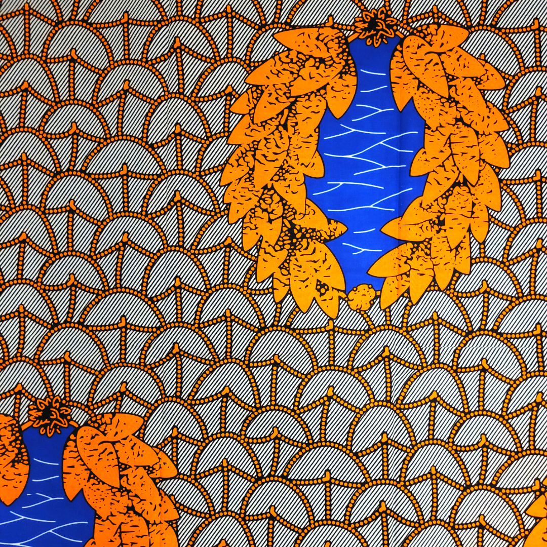 African Fabrics By the Yard - Ankara Print - Blue, Orange