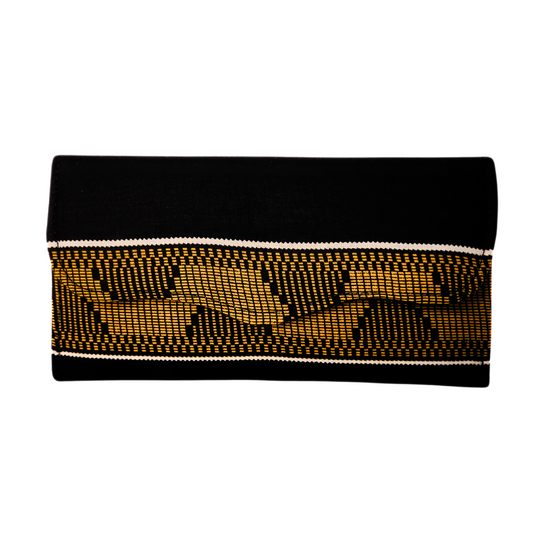 Slim African Fabric Wrapped Clutch Purses - Ankara: Black & Gold