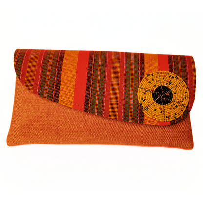 Handmade African Purse Clutches with Kenyan Maasai Fabric Overlay and Beaded Charm