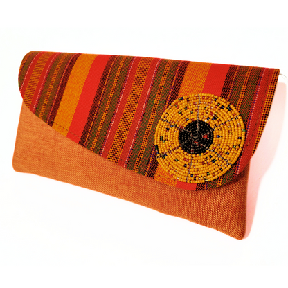 Handmade African Purse Clutches with Kenyan Maasai Fabric Overlay and Beaded Charm