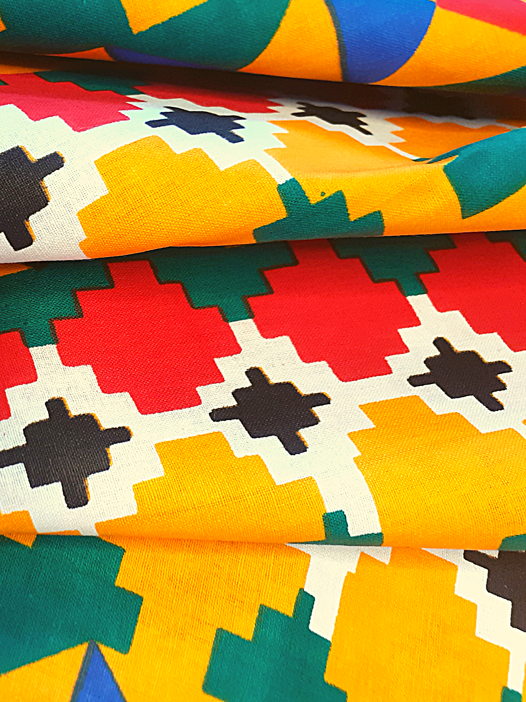 African Fabrics By the Yard - Kente - Orange, Blue, Deep Red, and White