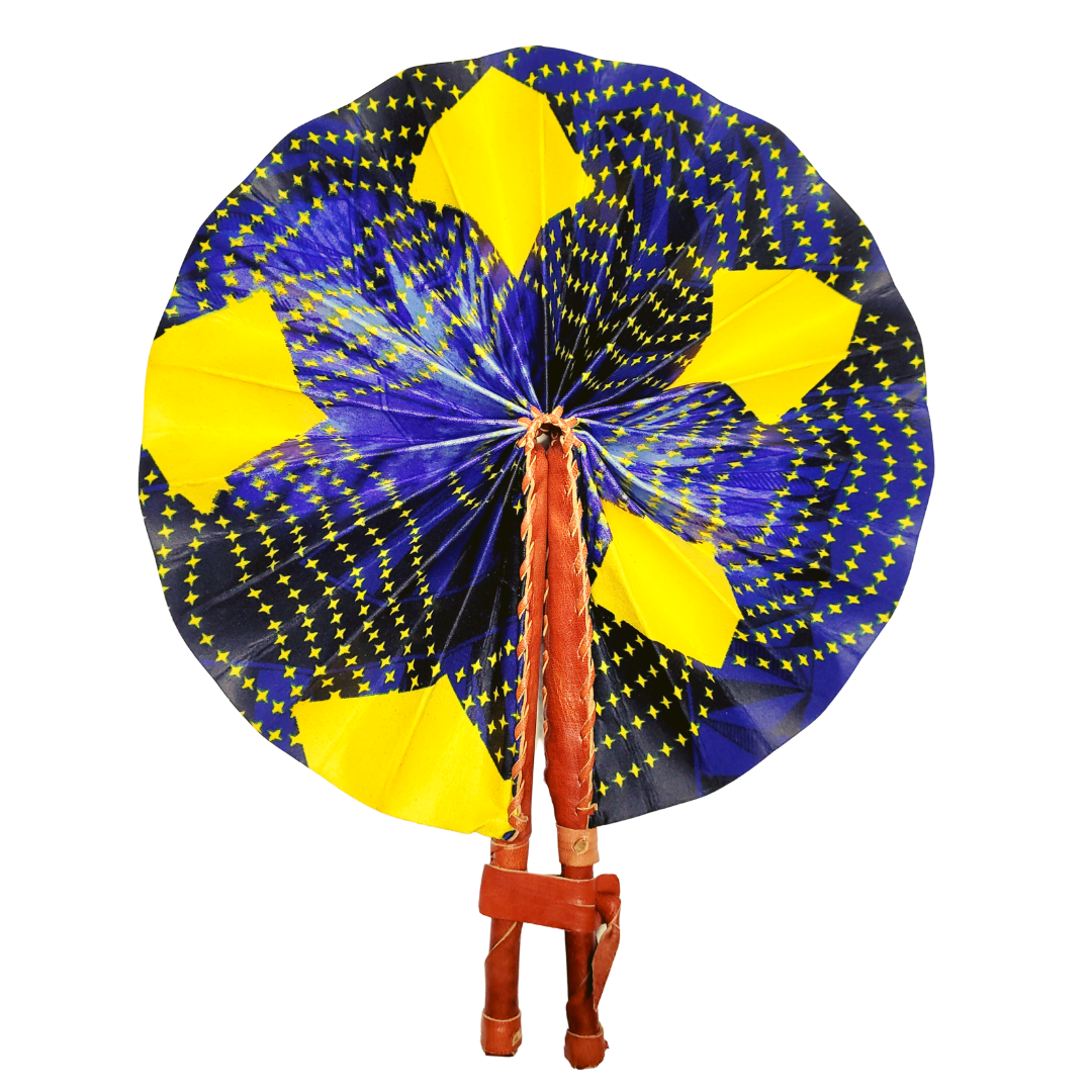 Leather and wax sinario fan - Fans blue, none, , , ankara, leather, 